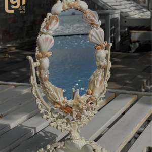 sunrise by the sea handmade shell table mirror