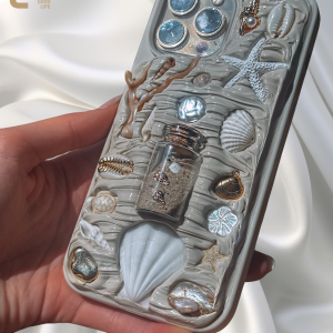 handmade seashell phone case with tiny message bottle