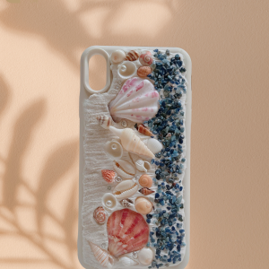Handmade Phone Case "Mini Blue Ocean" – Seashells & Blue Quartz