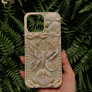 Handmade Phone Case "Ocean Pearl Butterfly" – Seashells & Pearls